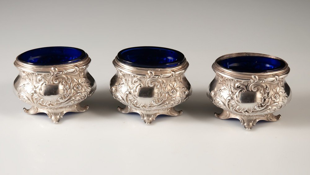 Three Salt Cellars / Salt Shakers Solid Silver Minerva Hallmark-photo-1