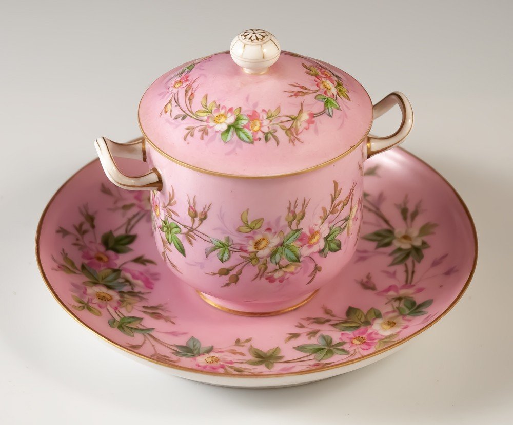 Sèvres 1865 : Tasse Couverte / Pot à Crème Couvert En Porcelaine-photo-2