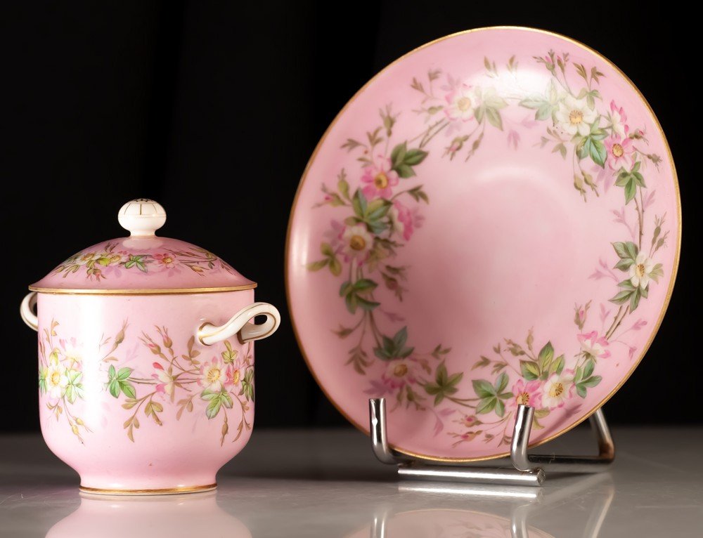 Sèvres 1865 : Tasse Couverte / Pot à Crème Couvert En Porcelaine-photo-3