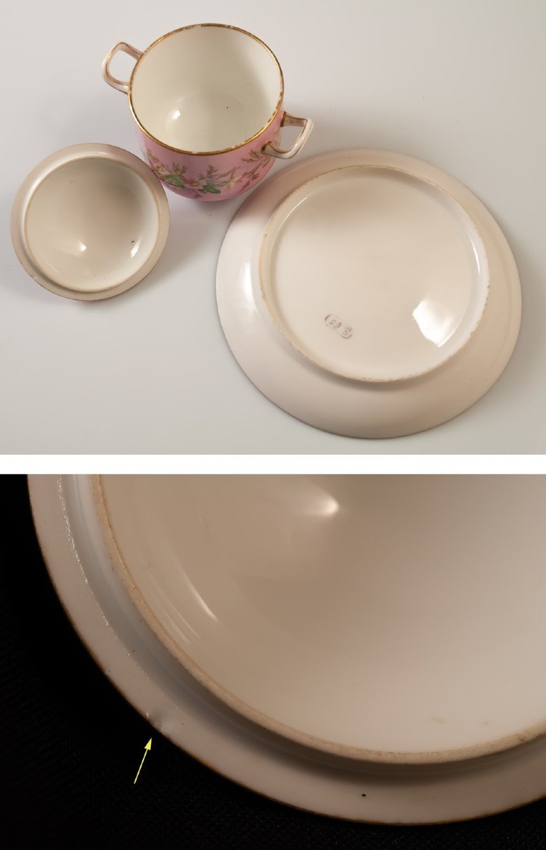 Sèvres 1865 : Tasse Couverte / Pot à Crème Couvert En Porcelaine-photo-2