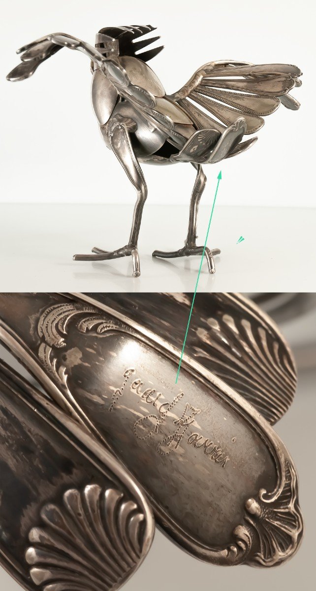 Gérard Bouvier Sculpture Of Birds In Spoons-photo-2