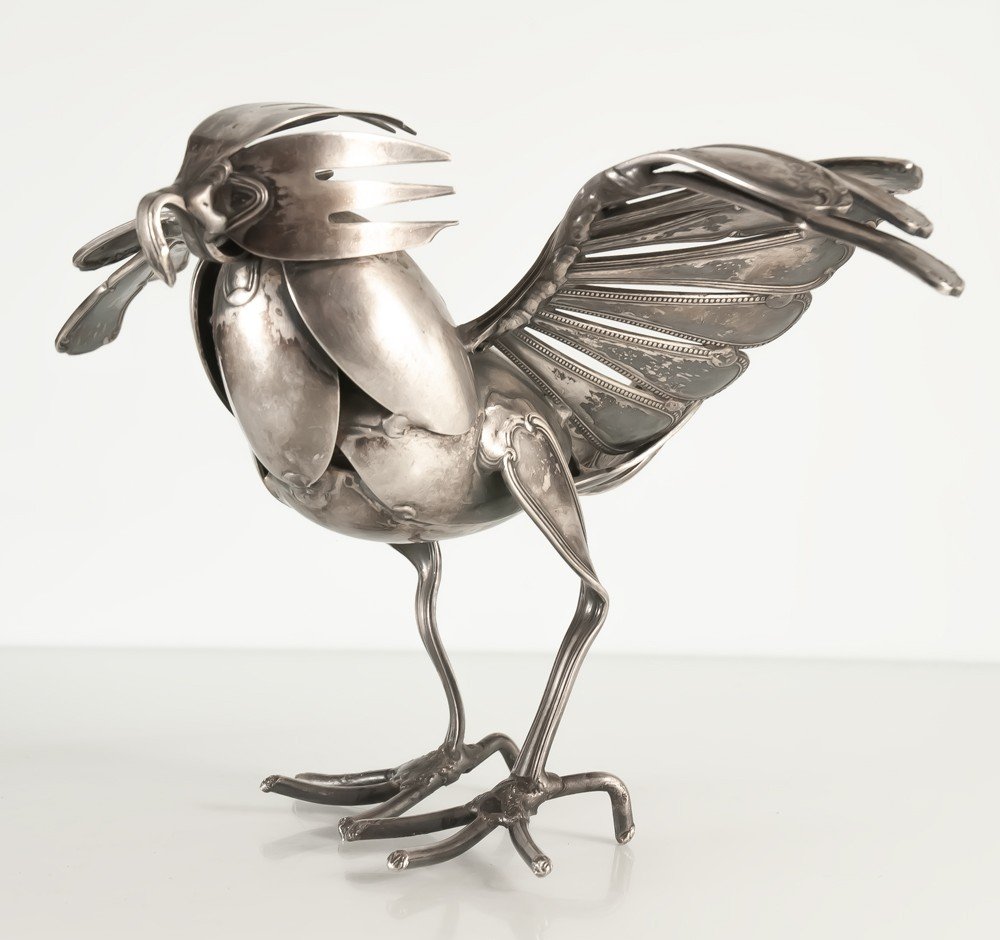 Gérard Bouvier Sculpture Of Birds In Spoons