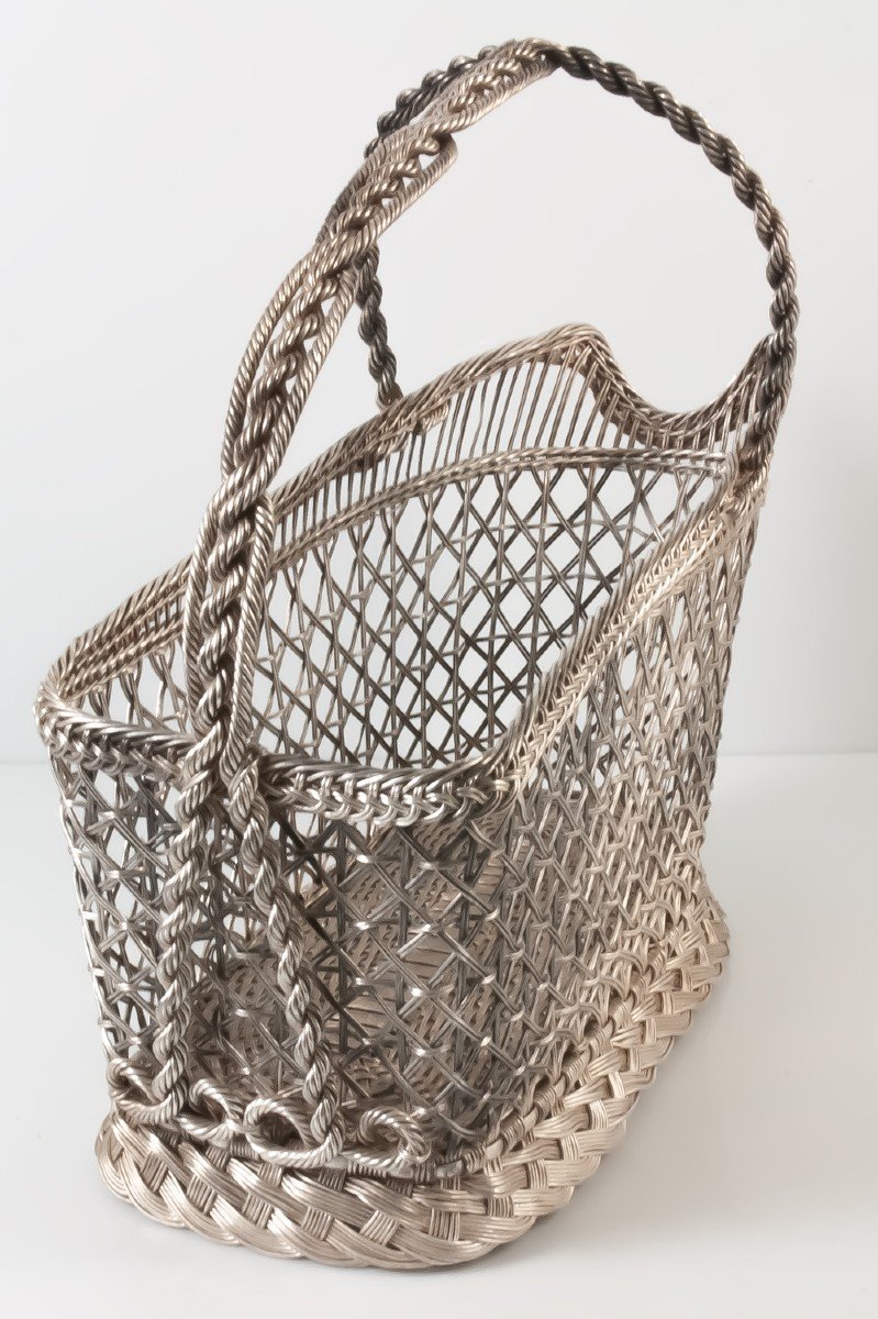 Woven Metal Bottle / Wine Basket Wickerwork-photo-2