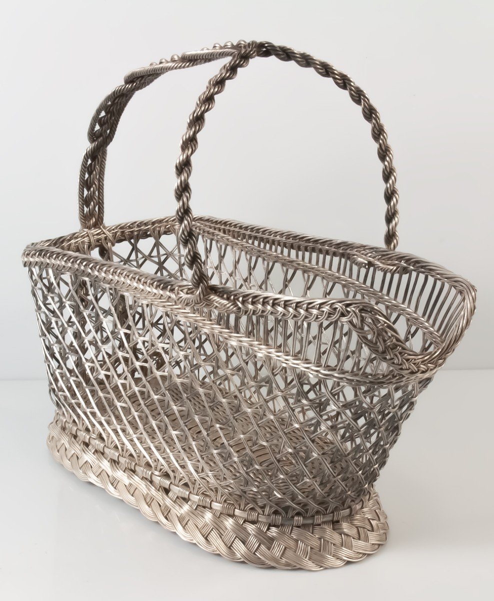 Woven Metal Bottle / Wine Basket Wickerwork-photo-3