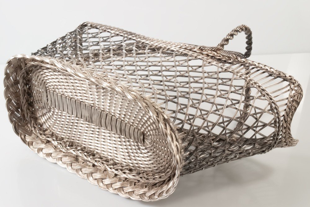 Woven Metal Bottle / Wine Basket Wickerwork-photo-4