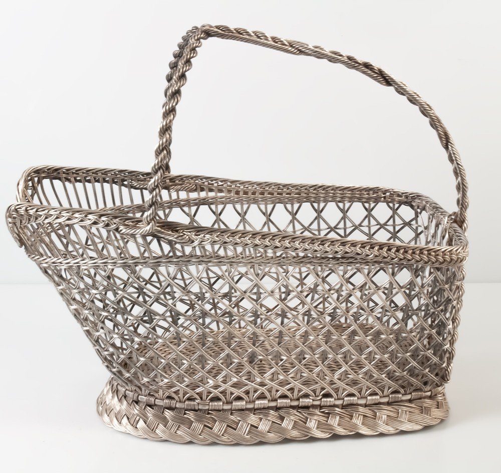 Woven Metal Bottle / Wine Basket Wickerwork