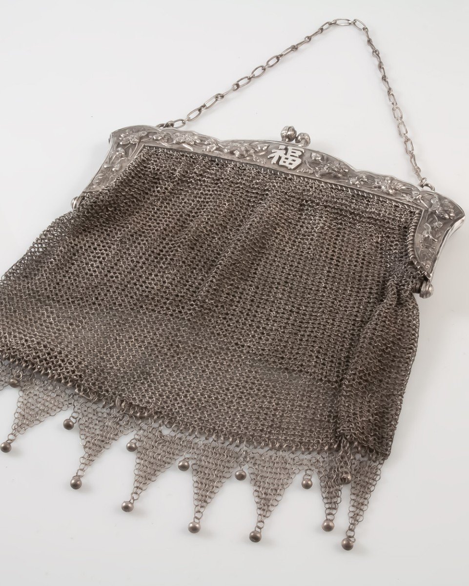 Silver Mesh Purse Bag Solid Silver 19th Century China