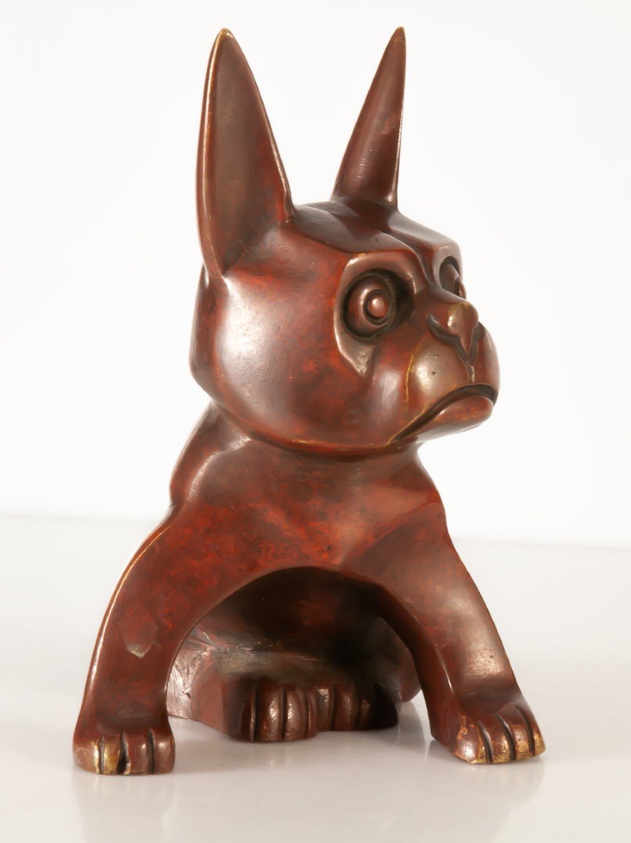 Bouledogue Français En Bronze Art Déco Cubiste -photo-4