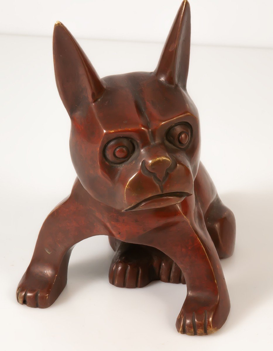 Bouledogue Français En Bronze Art Déco Cubiste -photo-2