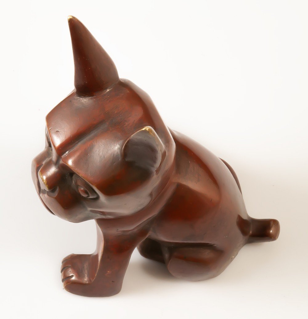 Bouledogue Français En Bronze Art Déco Cubiste -photo-3