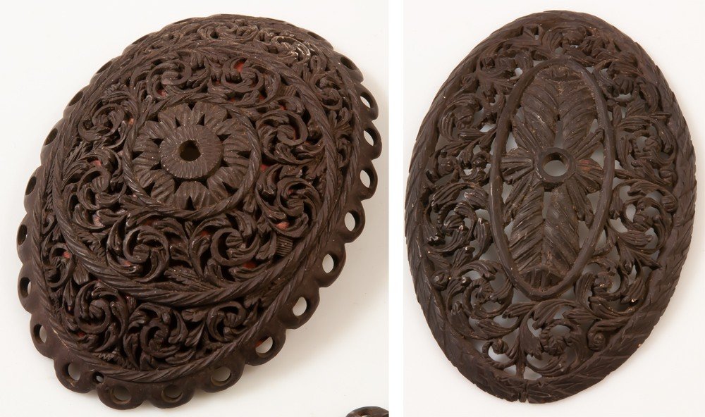 5 Asian Carved Coconut / Corozo Halves-photo-3