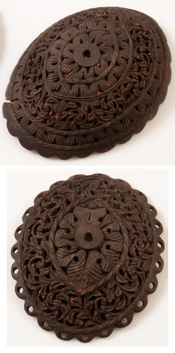 5 Asian Carved Coconut / Corozo Halves-photo-4