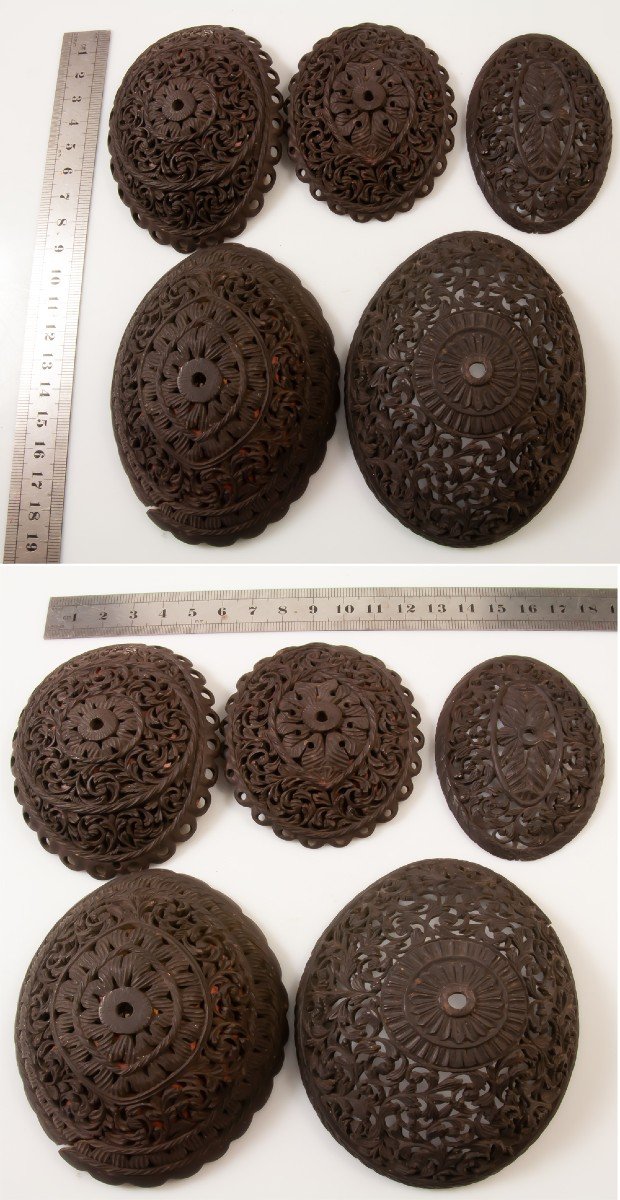 5 Asian Carved Coconut / Corozo Halves-photo-5