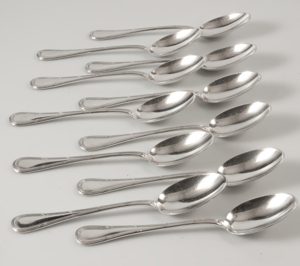 11 Puiforcat Silver Coffee Spoons / Moka Louis XVI Style-photo-2