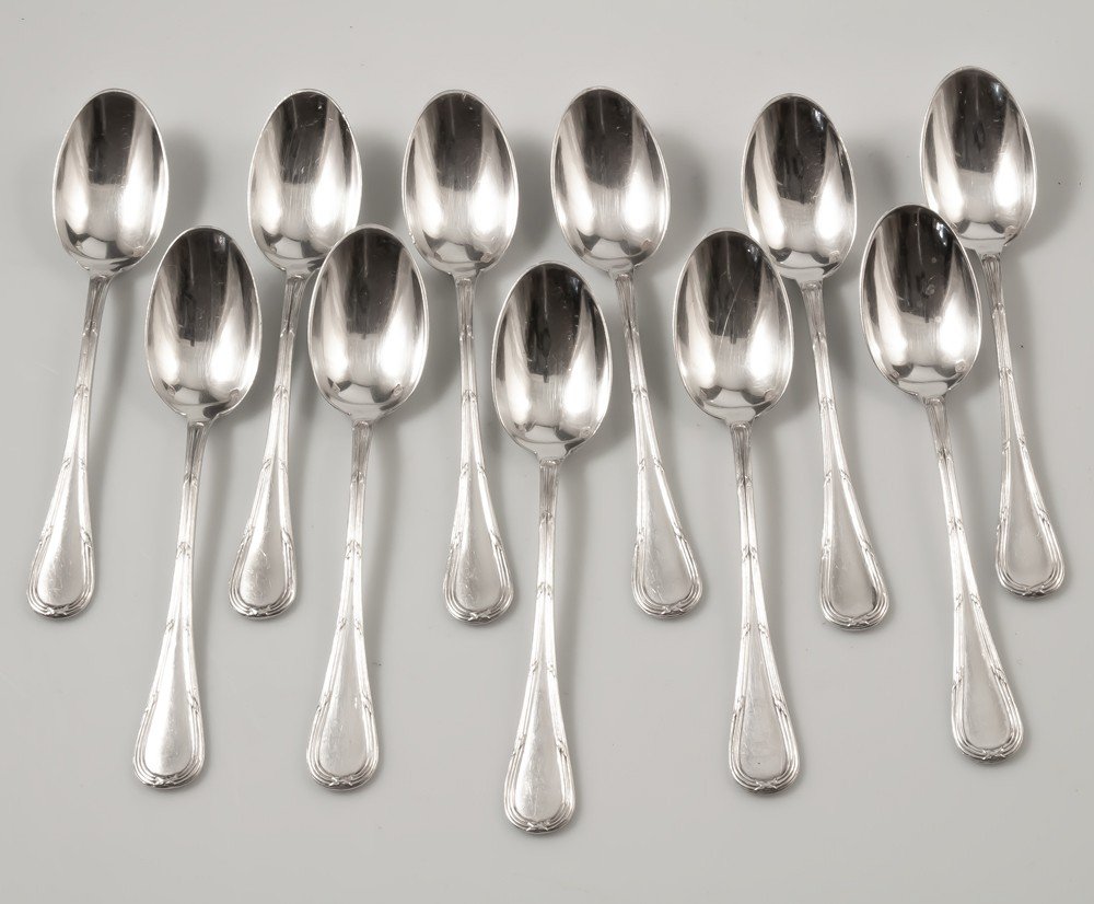 11 Puiforcat Silver Coffee Spoons / Moka Louis XVI Style