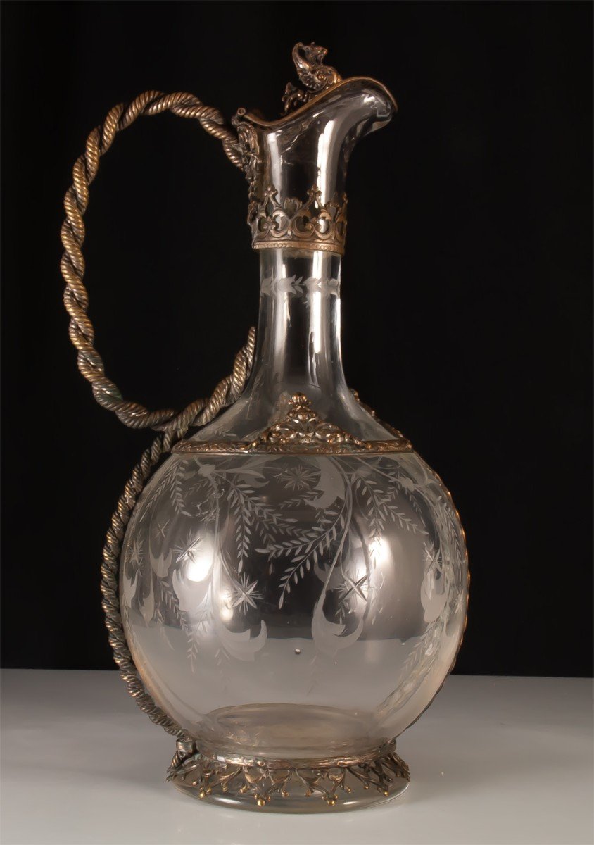 Aiguière En Cristal Et Fils De Métal Néogothique