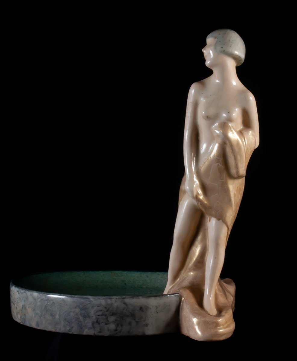 Marcel Guillard & Geneviève Granger: Woman In The Bath Edition Etling Glazed Ceramic-photo-2