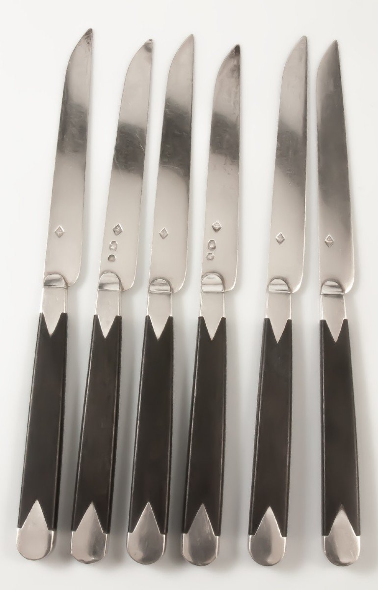 Six Empire Period Solid Silver Blade Fruit Knives-photo-2