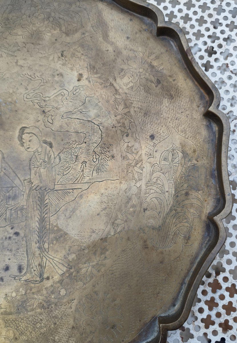 Chinese Copper Engraved Tray-photo-2