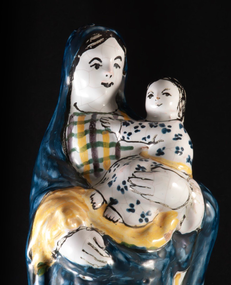 Vierge d'Accouchée En Faïence Du Nord / Vierge à l'Enfant-photo-2