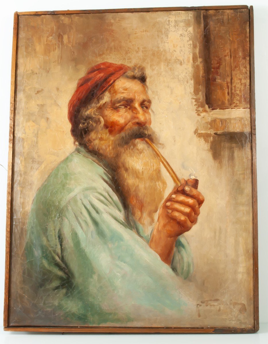 Raffaele Frigerio (1875-1948) Old Man Smoking A Pipe Italian School