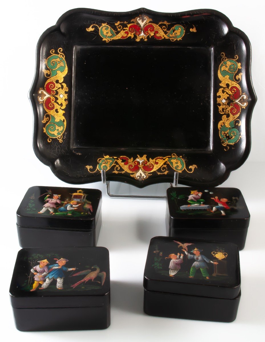 Token Boxes / Napoleon III Quadrille Game Chinese Decor-photo-3