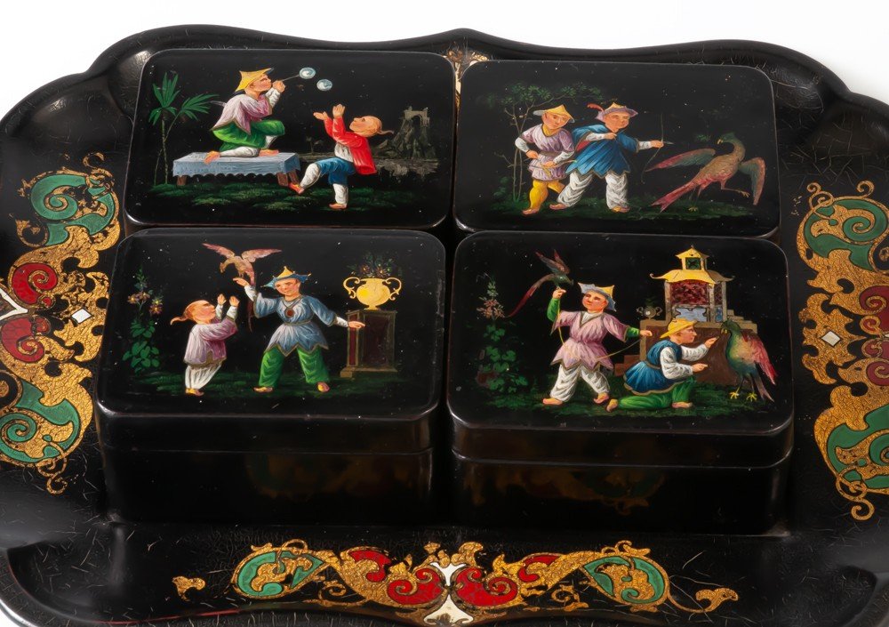 Token Boxes / Napoleon III Quadrille Game Chinese Decor-photo-2