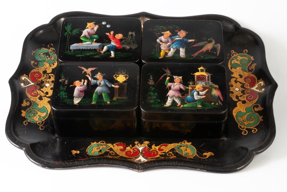 Token Boxes / Napoleon III Quadrille Game Chinese Decor-photo-3