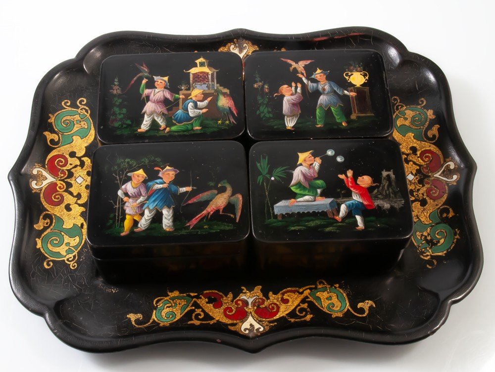 Token Boxes / Napoleon III Quadrille Game Chinese Decor