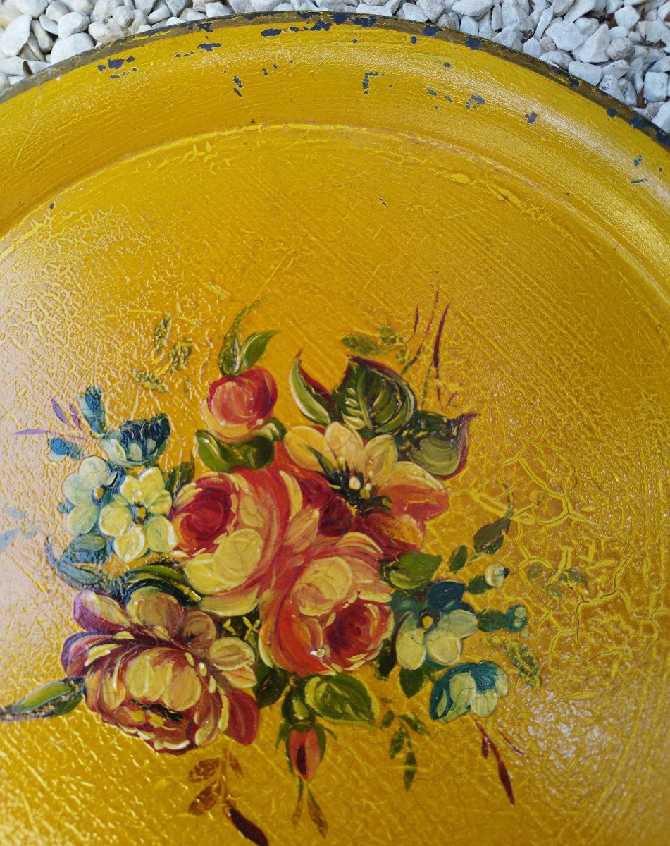 Yellow Tray In Painted Sheet Metal With Flower Decor D35cm-photo-4