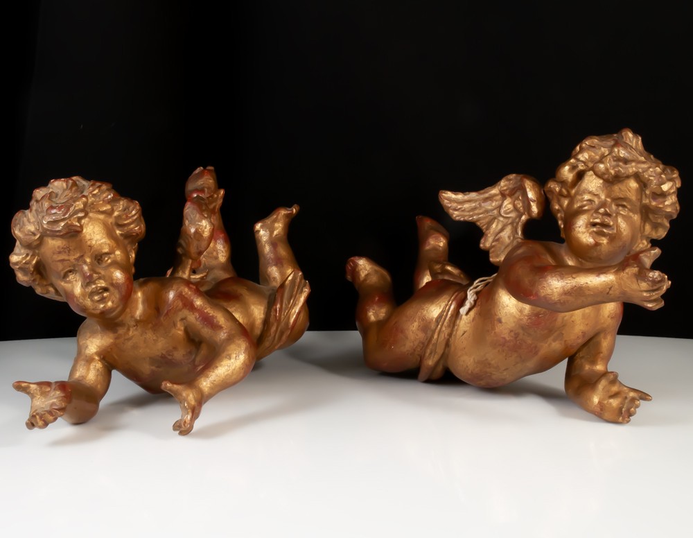 Pair Of Gilded Wooden Angels 