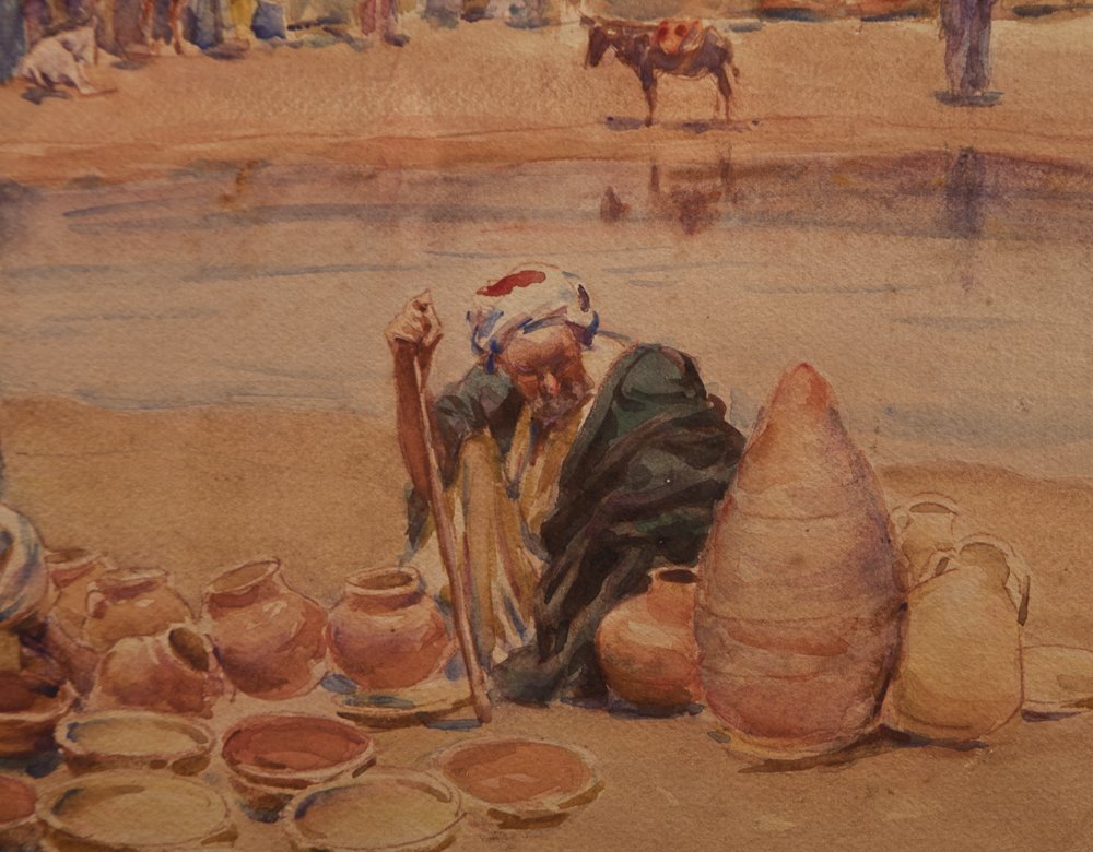 Alphonse Birck ( 1859-1942) : Marché De Potier Aquarelle Orientaliste-photo-4