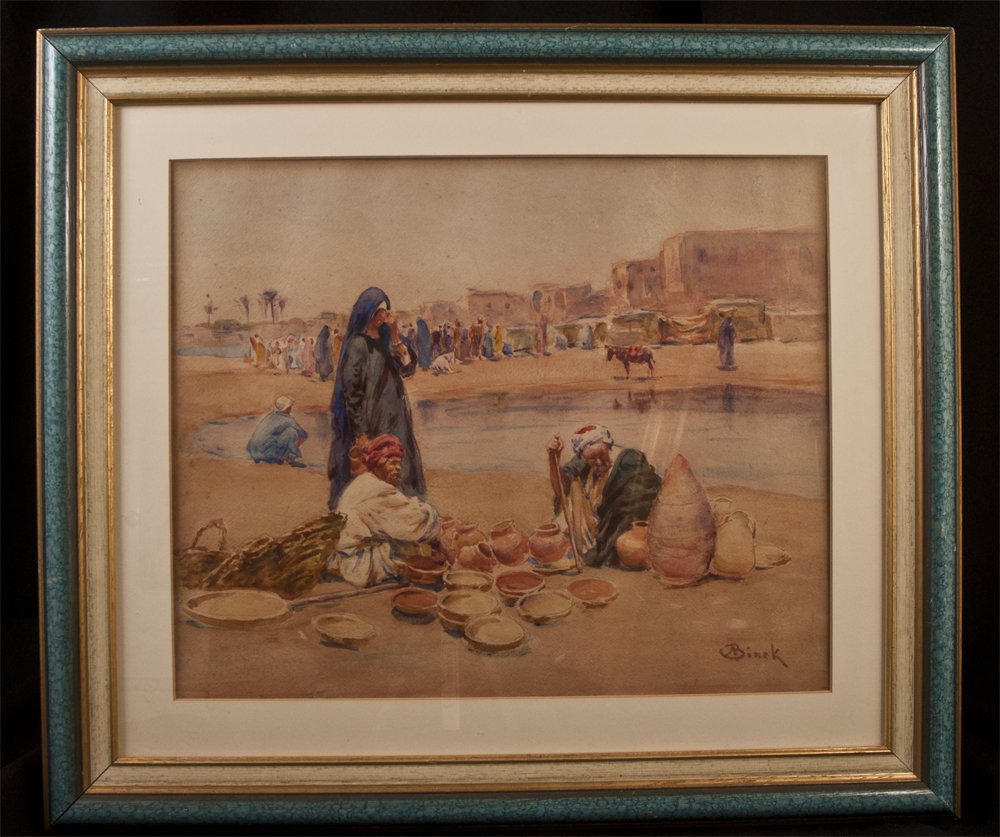 Alphonse Birck ( 1859-1942) : Marché De Potier Aquarelle Orientaliste