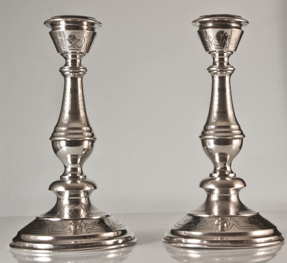 Pair Of Candlesticks In Sterling Silver Austria Hungary-photo-2