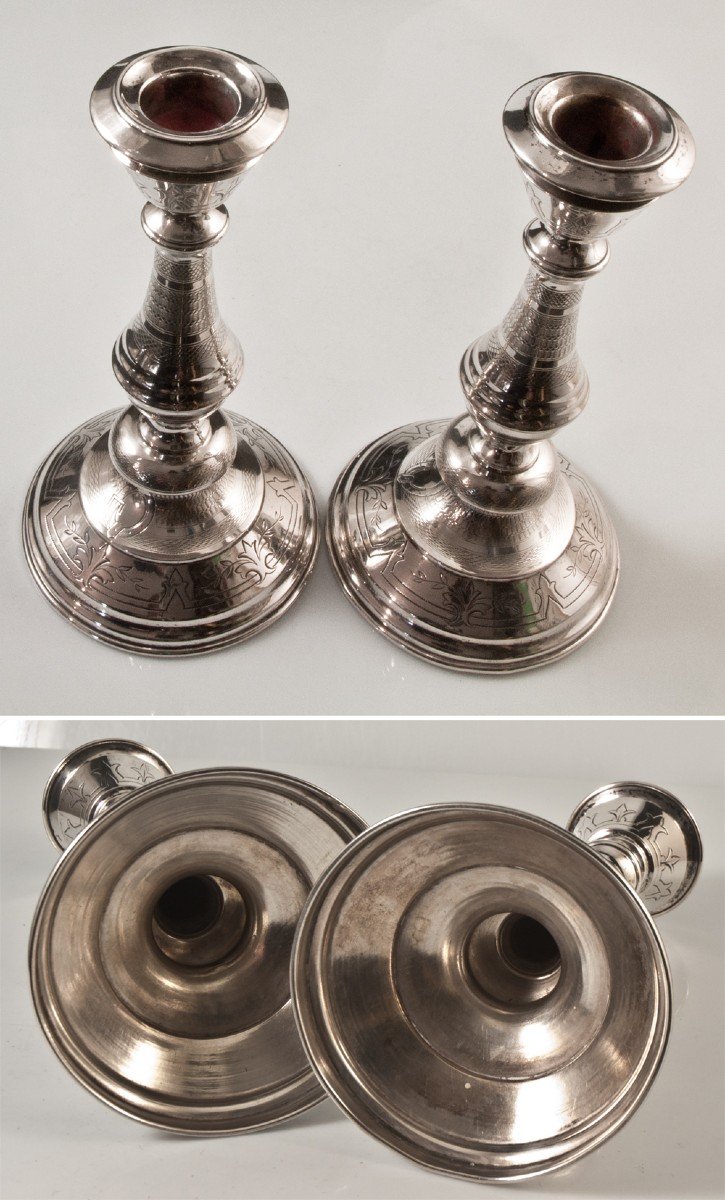 Pair Of Candlesticks In Sterling Silver Austria Hungary-photo-3