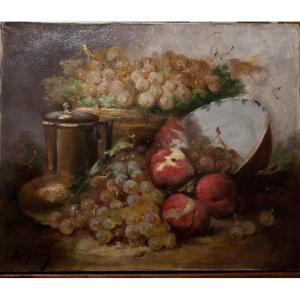 Casimir Raymond: Still Life With Fruits Tableau Provençal / Ag 1
