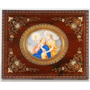 Miniature Portrait Christ In The Courtyard Of Gethsemane Garden Of Olives / Beautiful Frame