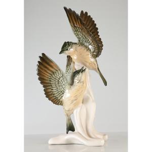 Karl Ens : Couple d'Oiseaux En Porcelaine 