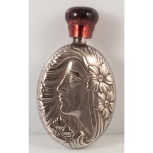 Flacon à Parfum Argent Massif Art Nouveau Tête De Femme