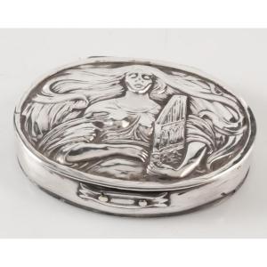 Sterling Silver Art Nouveau Pill Box Woman's Head