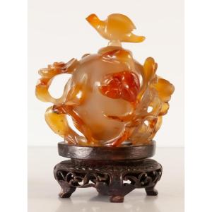 Flacon Tabatière Chinois Agate Sculptée