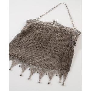 Silver Mesh Purse Bag Solid Silver 19th Century China