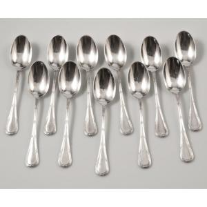 11 Puiforcat Silver Coffee Spoons / Moka Louis XVI Style