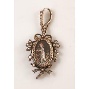 Pendentif Avec Miniature Portrait Et  Médaillon Ouvrant