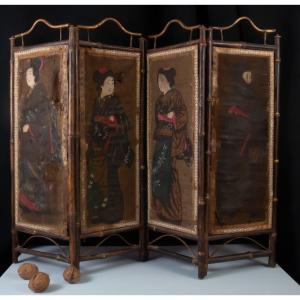 Asian Table Screen With Four Geishas