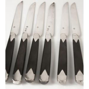 Six Empire Period Solid Silver Blade Fruit Knives