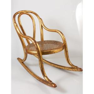 Thonet Style Gilded Wood Rocking Chair Doll Chair