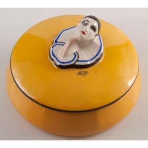 Bonbonnière Art Déco En Porcelaine Tête De Pierrot Elté Limoges