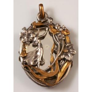 Art Nouveau Flower Woman Pendant