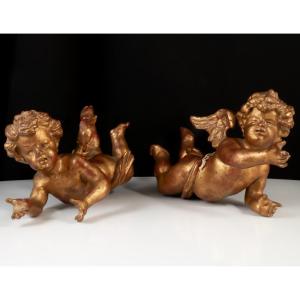 Pair Of Gilded Wooden Angels 